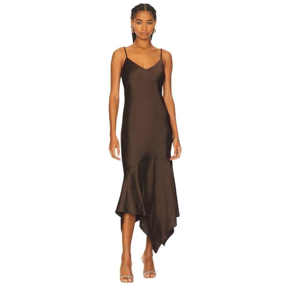 Steve Madden Lucille Slip Dress in Dark Espresso Xsmall New Womens Satin Midi